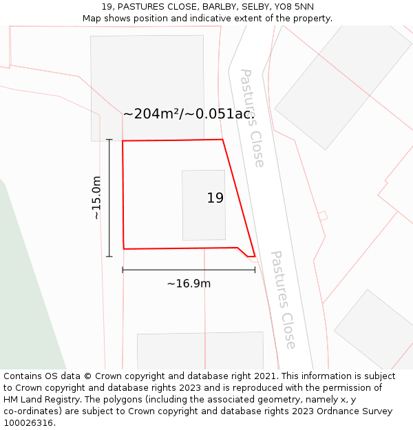 19, PASTURES CLOSE, BARLBY, SELBY, YO8 5NN: Plot and title map