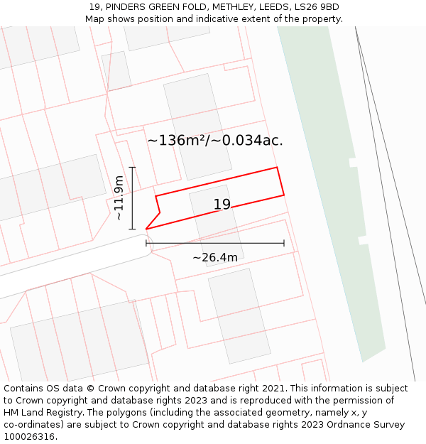 19, PINDERS GREEN FOLD, METHLEY, LEEDS, LS26 9BD: Plot and title map