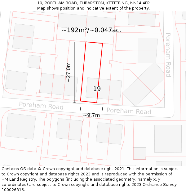 19, POREHAM ROAD, THRAPSTON, KETTERING, NN14 4FP: Plot and title map