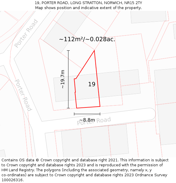 19, PORTER ROAD, LONG STRATTON, NORWICH, NR15 2TY: Plot and title map