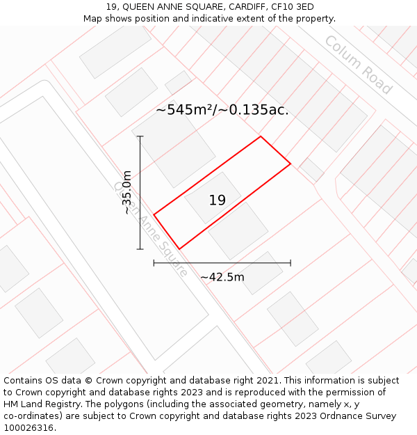19, QUEEN ANNE SQUARE, CARDIFF, CF10 3ED: Plot and title map