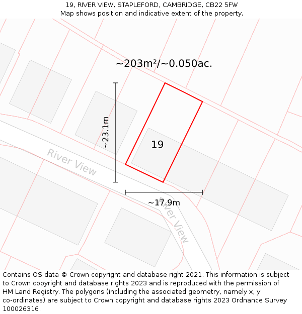 19, RIVER VIEW, STAPLEFORD, CAMBRIDGE, CB22 5FW: Plot and title map