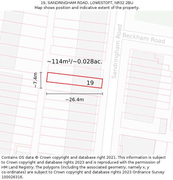 19, SANDRINGHAM ROAD, LOWESTOFT, NR32 2BU: Plot and title map