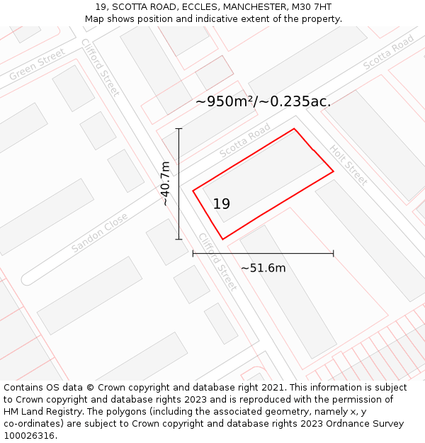 19, SCOTTA ROAD, ECCLES, MANCHESTER, M30 7HT: Plot and title map