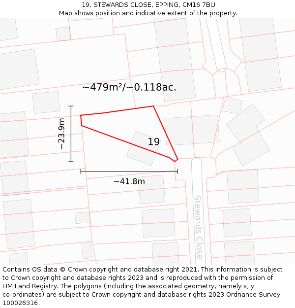 19, STEWARDS CLOSE, EPPING, CM16 7BU: Plot and title map
