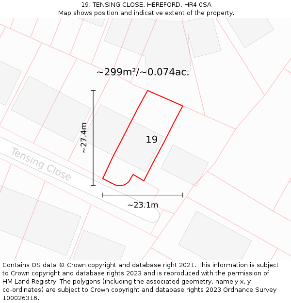 19, TENSING CLOSE, HEREFORD, HR4 0SA: Plot and title map