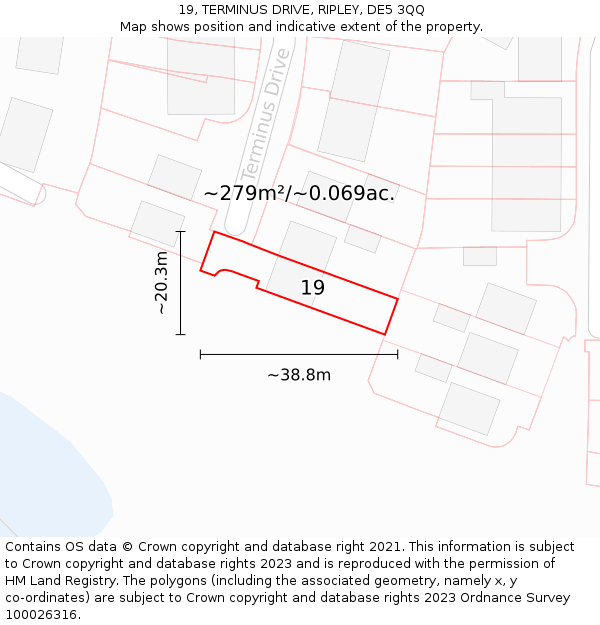 19, TERMINUS DRIVE, RIPLEY, DE5 3QQ: Plot and title map