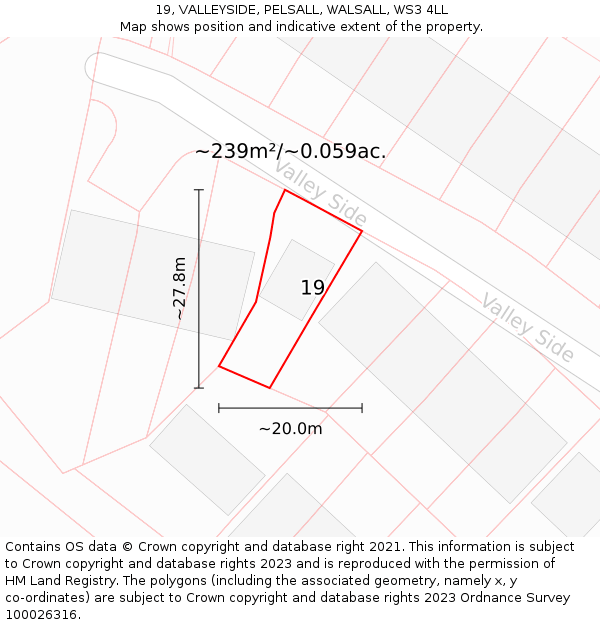 19, VALLEYSIDE, PELSALL, WALSALL, WS3 4LL: Plot and title map