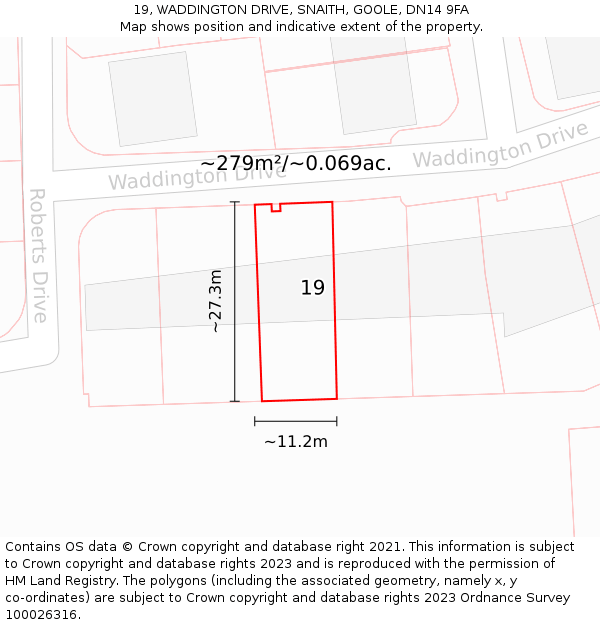 19, WADDINGTON DRIVE, SNAITH, GOOLE, DN14 9FA: Plot and title map