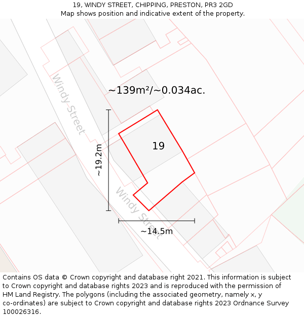 19, WINDY STREET, CHIPPING, PRESTON, PR3 2GD: Plot and title map