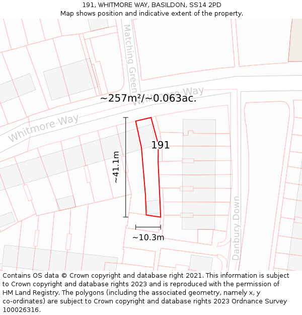 191, WHITMORE WAY, BASILDON, SS14 2PD: Plot and title map