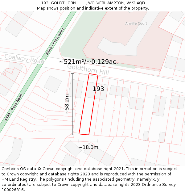 193, GOLDTHORN HILL, WOLVERHAMPTON, WV2 4QB: Plot and title map