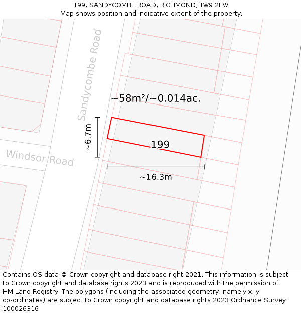 199, SANDYCOMBE ROAD, RICHMOND, TW9 2EW: Plot and title map