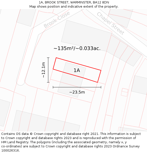 1A, BROOK STREET, WARMINSTER, BA12 8DN: Plot and title map