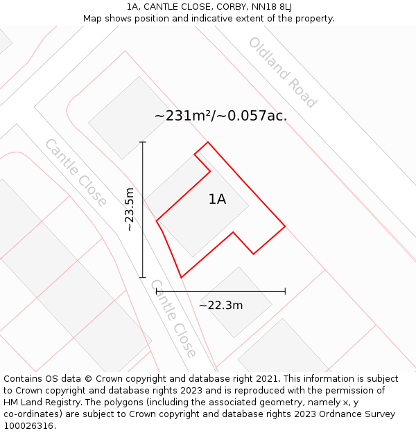 1A, CANTLE CLOSE, CORBY, NN18 8LJ: Plot and title map