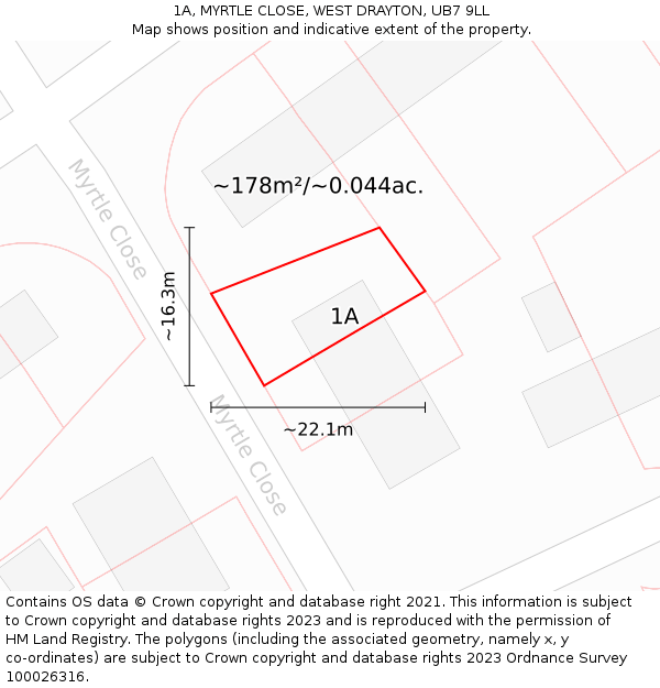 1A, MYRTLE CLOSE, WEST DRAYTON, UB7 9LL: Plot and title map