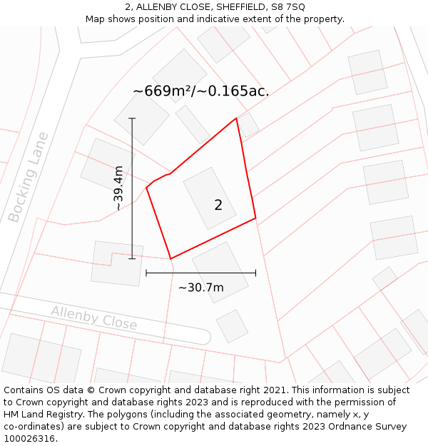 2, ALLENBY CLOSE, SHEFFIELD, S8 7SQ: Plot and title map