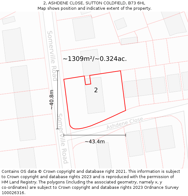 2, ASHDENE CLOSE, SUTTON COLDFIELD, B73 6HL: Plot and title map