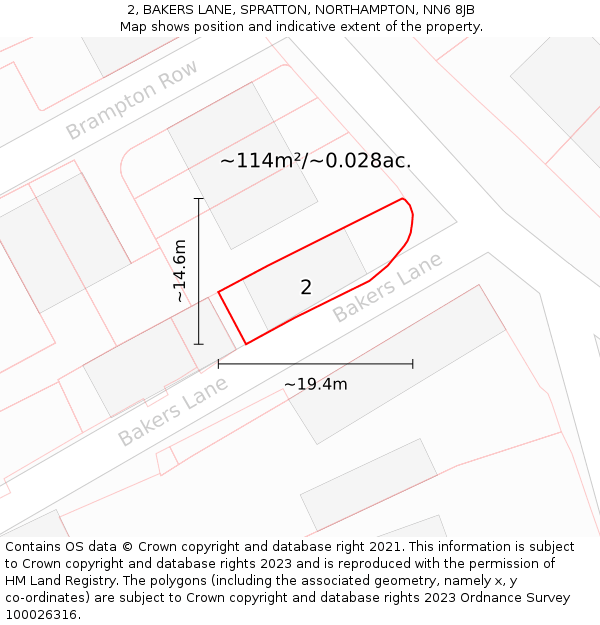 2, BAKERS LANE, SPRATTON, NORTHAMPTON, NN6 8JB: Plot and title map