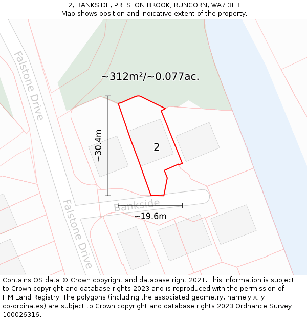 2, BANKSIDE, PRESTON BROOK, RUNCORN, WA7 3LB: Plot and title map