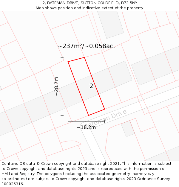 2, BATEMAN DRIVE, SUTTON COLDFIELD, B73 5NY: Plot and title map