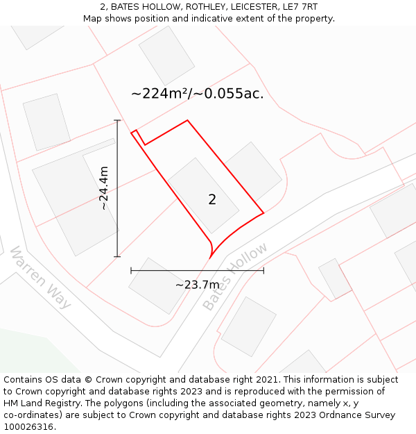 2, BATES HOLLOW, ROTHLEY, LEICESTER, LE7 7RT: Plot and title map