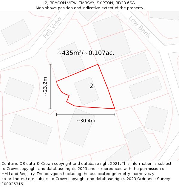2, BEACON VIEW, EMBSAY, SKIPTON, BD23 6SA: Plot and title map