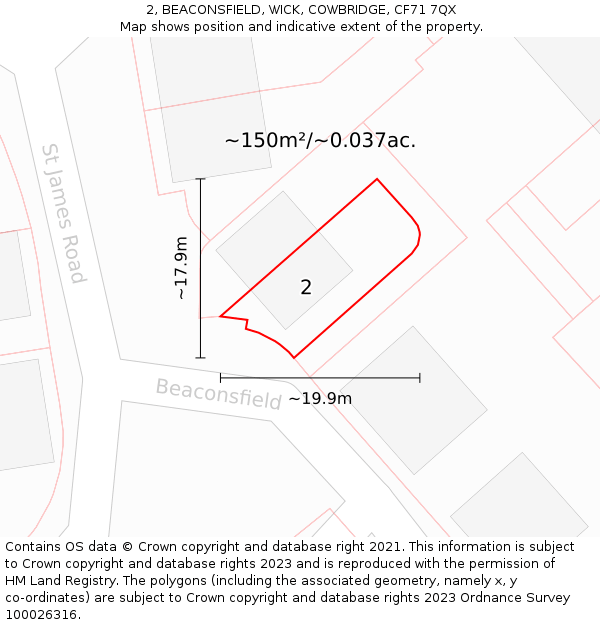 2, BEACONSFIELD, WICK, COWBRIDGE, CF71 7QX: Plot and title map