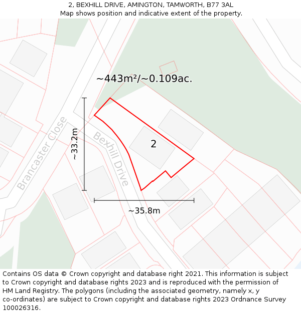2, BEXHILL DRIVE, AMINGTON, TAMWORTH, B77 3AL: Plot and title map