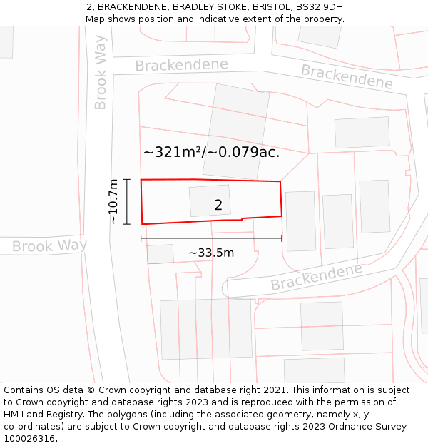 2, BRACKENDENE, BRADLEY STOKE, BRISTOL, BS32 9DH: Plot and title map