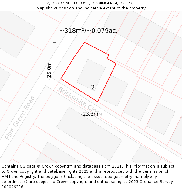 2, BRICKSMITH CLOSE, BIRMINGHAM, B27 6QF: Plot and title map