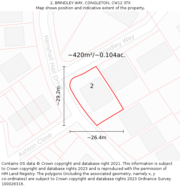 2, BRINDLEY WAY, CONGLETON, CW12 3TX: Plot and title map