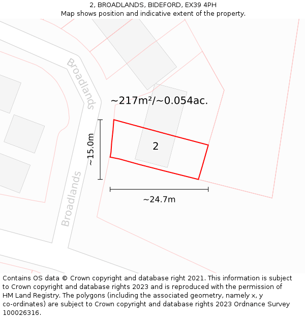 2, BROADLANDS, BIDEFORD, EX39 4PH: Plot and title map