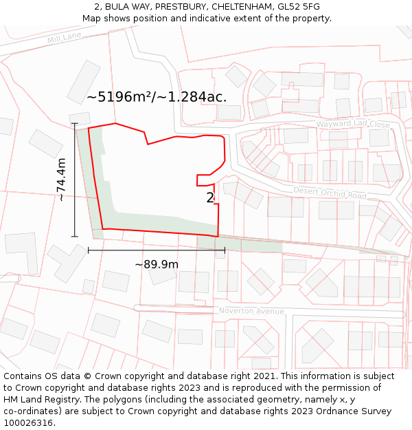 2, BULA WAY, PRESTBURY, CHELTENHAM, GL52 5FG: Plot and title map