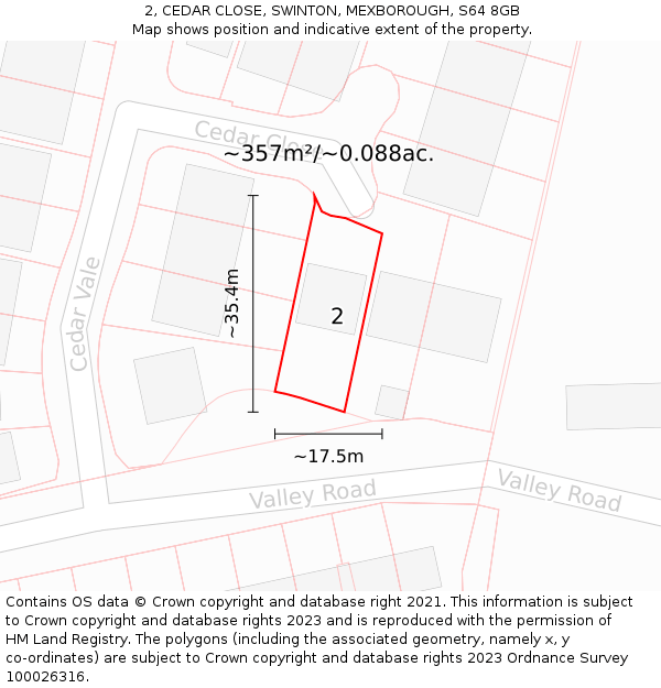 2, CEDAR CLOSE, SWINTON, MEXBOROUGH, S64 8GB: Plot and title map