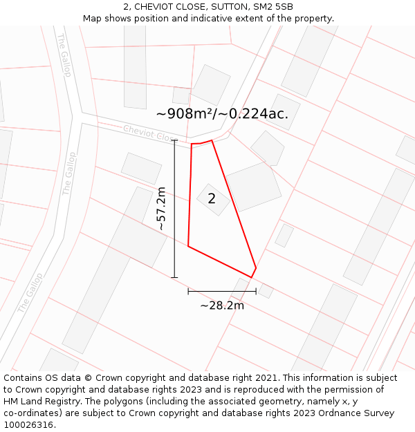 2, CHEVIOT CLOSE, SUTTON, SM2 5SB: Plot and title map