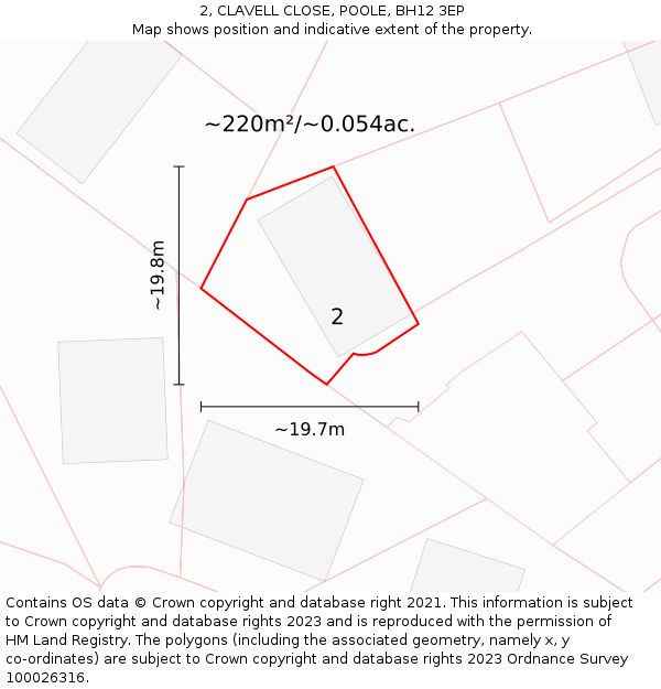 2, CLAVELL CLOSE, POOLE, BH12 3EP: Plot and title map