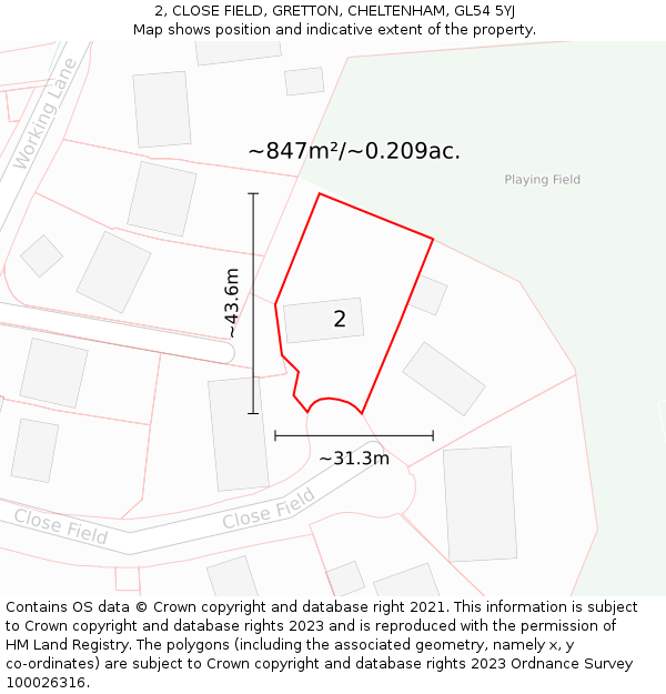 2, CLOSE FIELD, GRETTON, CHELTENHAM, GL54 5YJ: Plot and title map