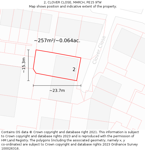 2, CLOVER CLOSE, MARCH, PE15 9TW: Plot and title map