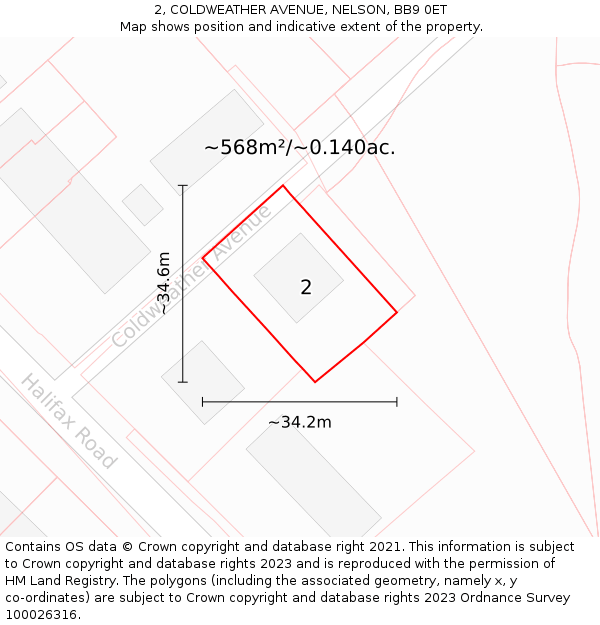 2, COLDWEATHER AVENUE, NELSON, BB9 0ET: Plot and title map