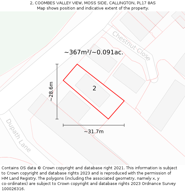 2, COOMBES VALLEY VIEW, MOSS SIDE, CALLINGTON, PL17 8AS: Plot and title map