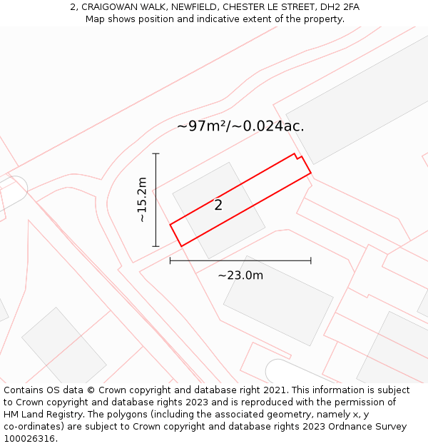 2, CRAIGOWAN WALK, NEWFIELD, CHESTER LE STREET, DH2 2FA: Plot and title map