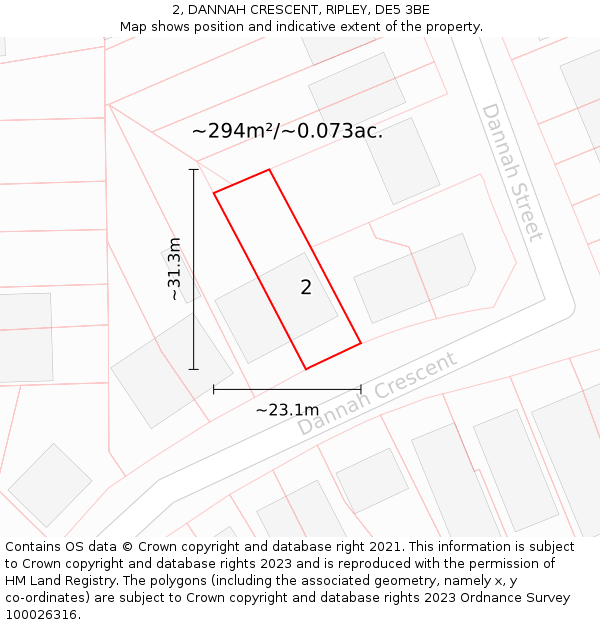 2, DANNAH CRESCENT, RIPLEY, DE5 3BE: Plot and title map