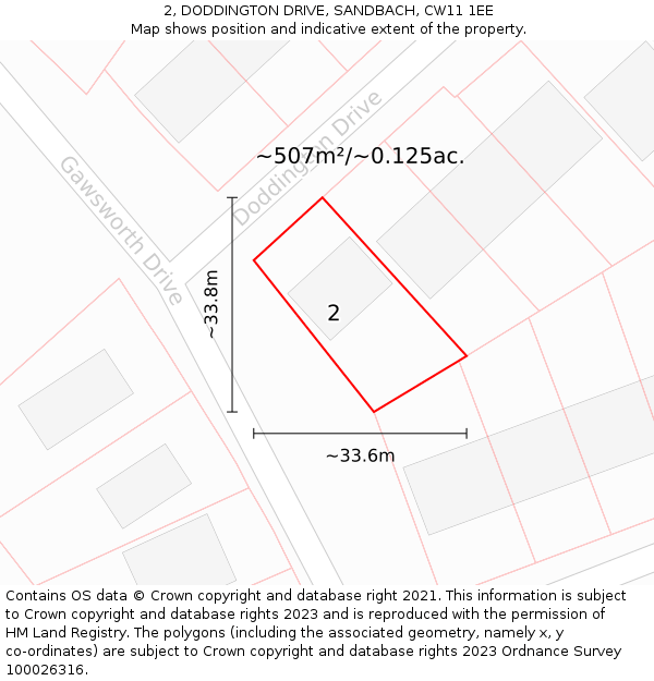 2, DODDINGTON DRIVE, SANDBACH, CW11 1EE: Plot and title map