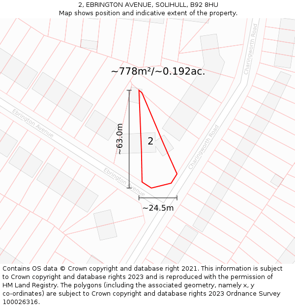2, EBRINGTON AVENUE, SOLIHULL, B92 8HU: Plot and title map