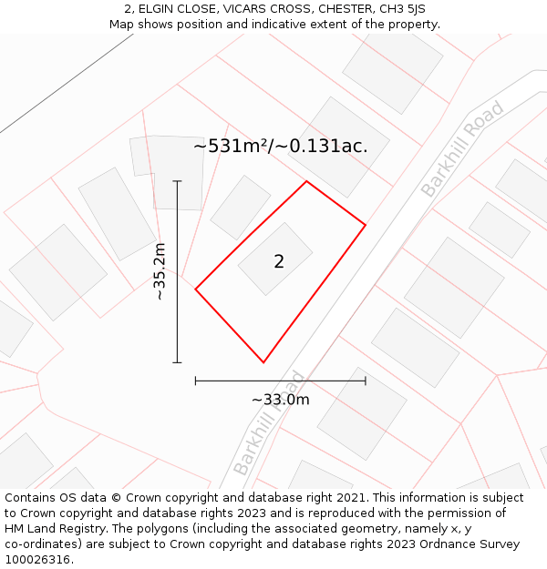 2, ELGIN CLOSE, VICARS CROSS, CHESTER, CH3 5JS: Plot and title map