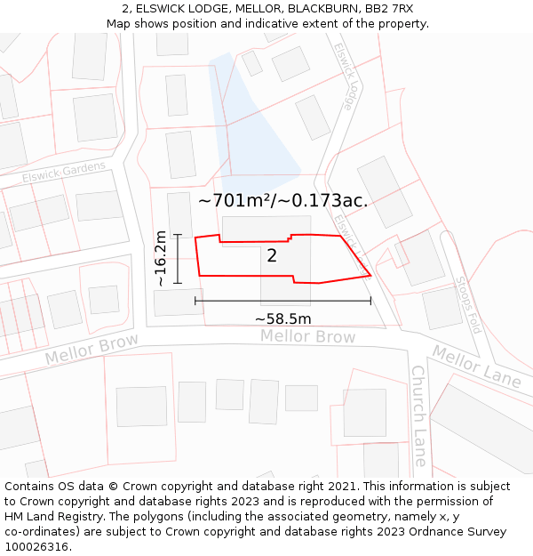 2, ELSWICK LODGE, MELLOR, BLACKBURN, BB2 7RX: Plot and title map