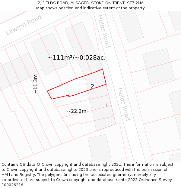 2, FIELDS ROAD, ALSAGER, STOKE-ON-TRENT, ST7 2NA: Plot and title map