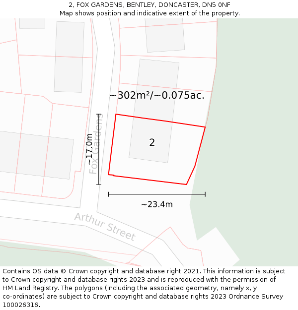 2, FOX GARDENS, BENTLEY, DONCASTER, DN5 0NF: Plot and title map