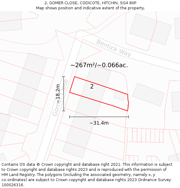 2, GOMER CLOSE, CODICOTE, HITCHIN, SG4 8XP: Plot and title map